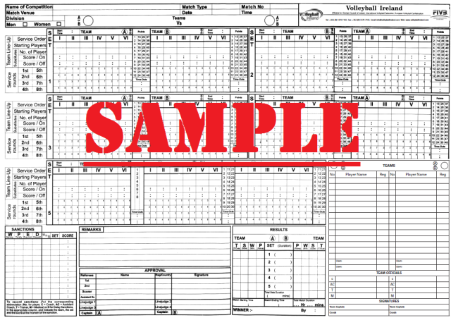 Volleyball Ireland Scoresheets